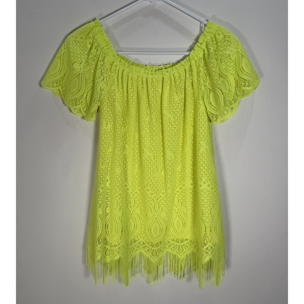 Lilly Pulitzer Top Lace Off Shoulder Womens Sz M Fringe Resort Festival Beach